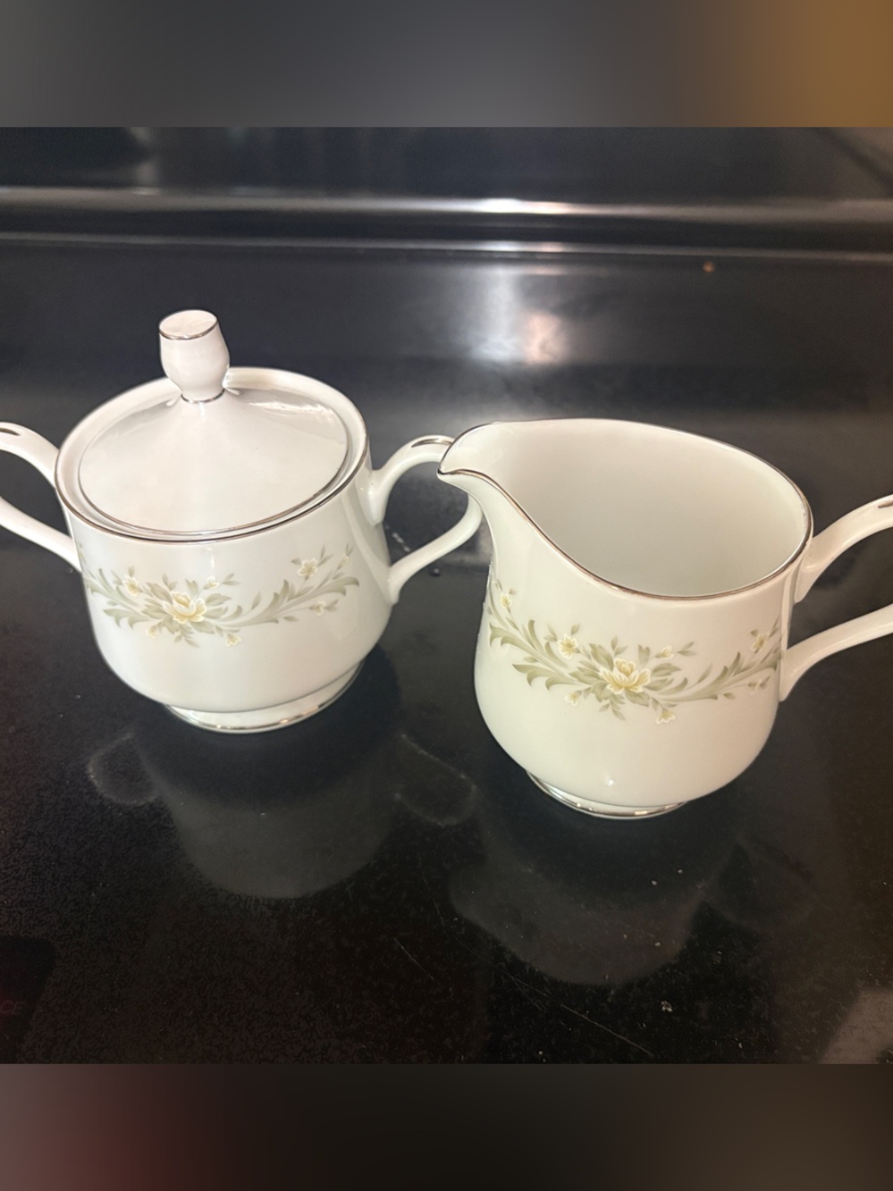 Rhapsody White and Pale Yellow Floral Creamer and Sugar Bowl
